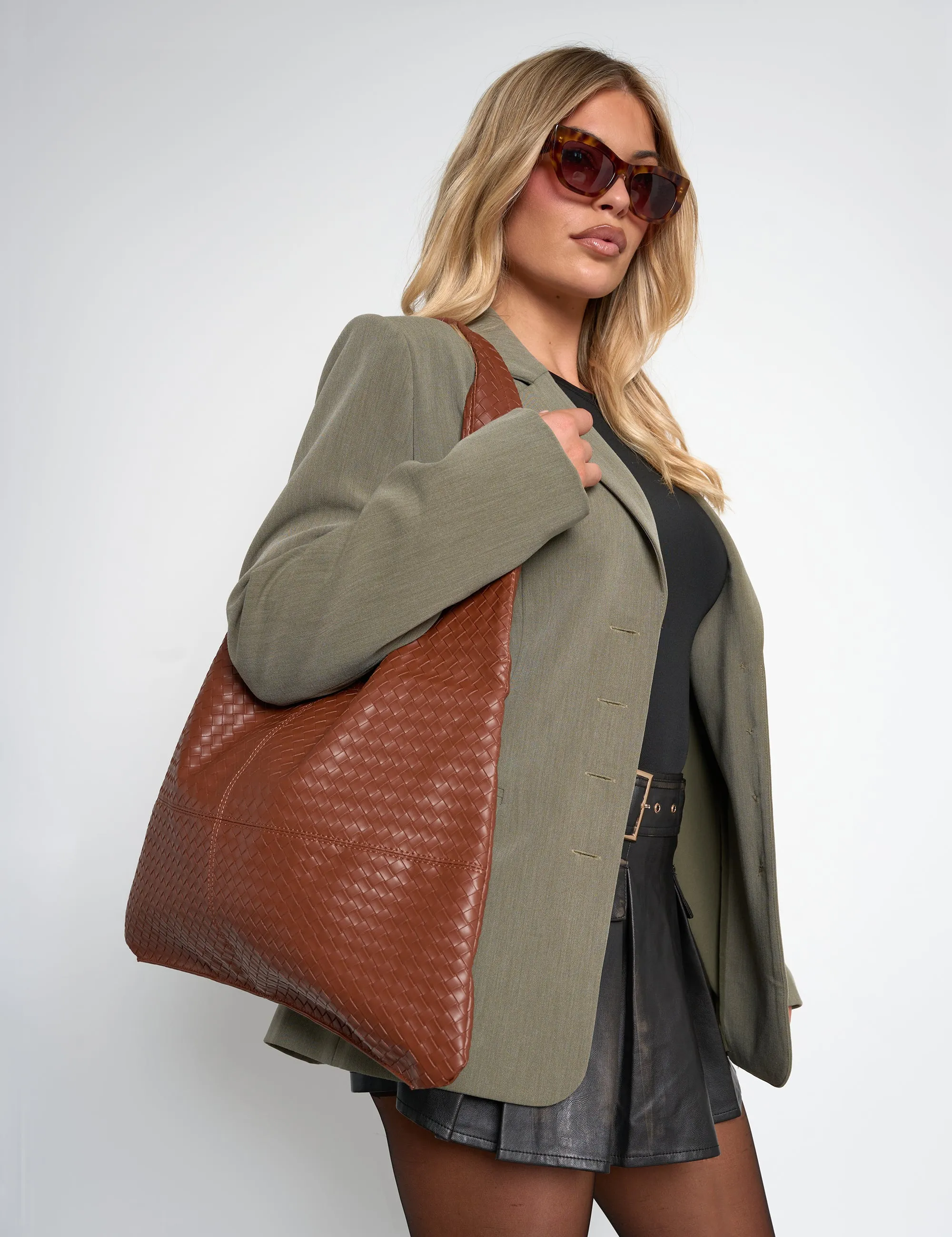 Hobo Woven Chocolate Oversize Shoulder Bag