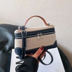 Hot Selling Women's Bag Light Luxury Zipper PU Canvas Spliced Shoulder Bag High Quality Fashion Brand Makeup Bag