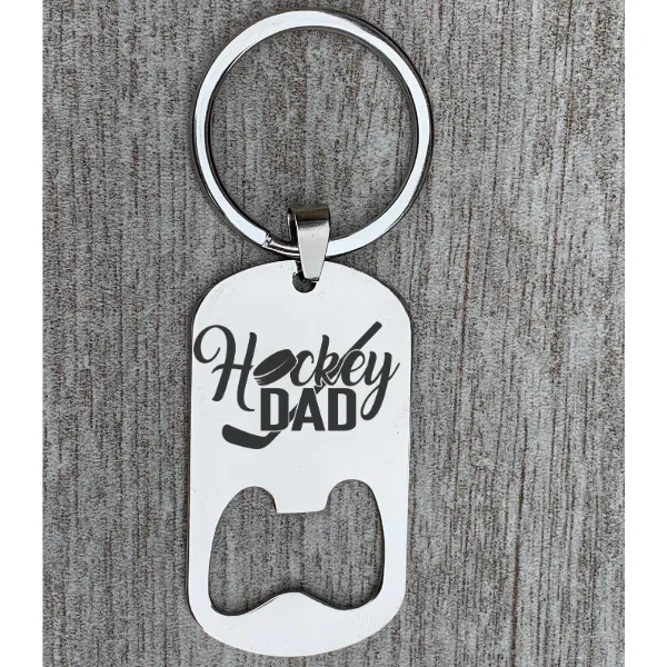 Ice Hockey Dad Stainless Steel Bottle Opener Keychain