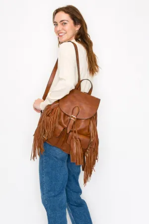 LDM001 Darlene Buckle Flap Fringe Backpack