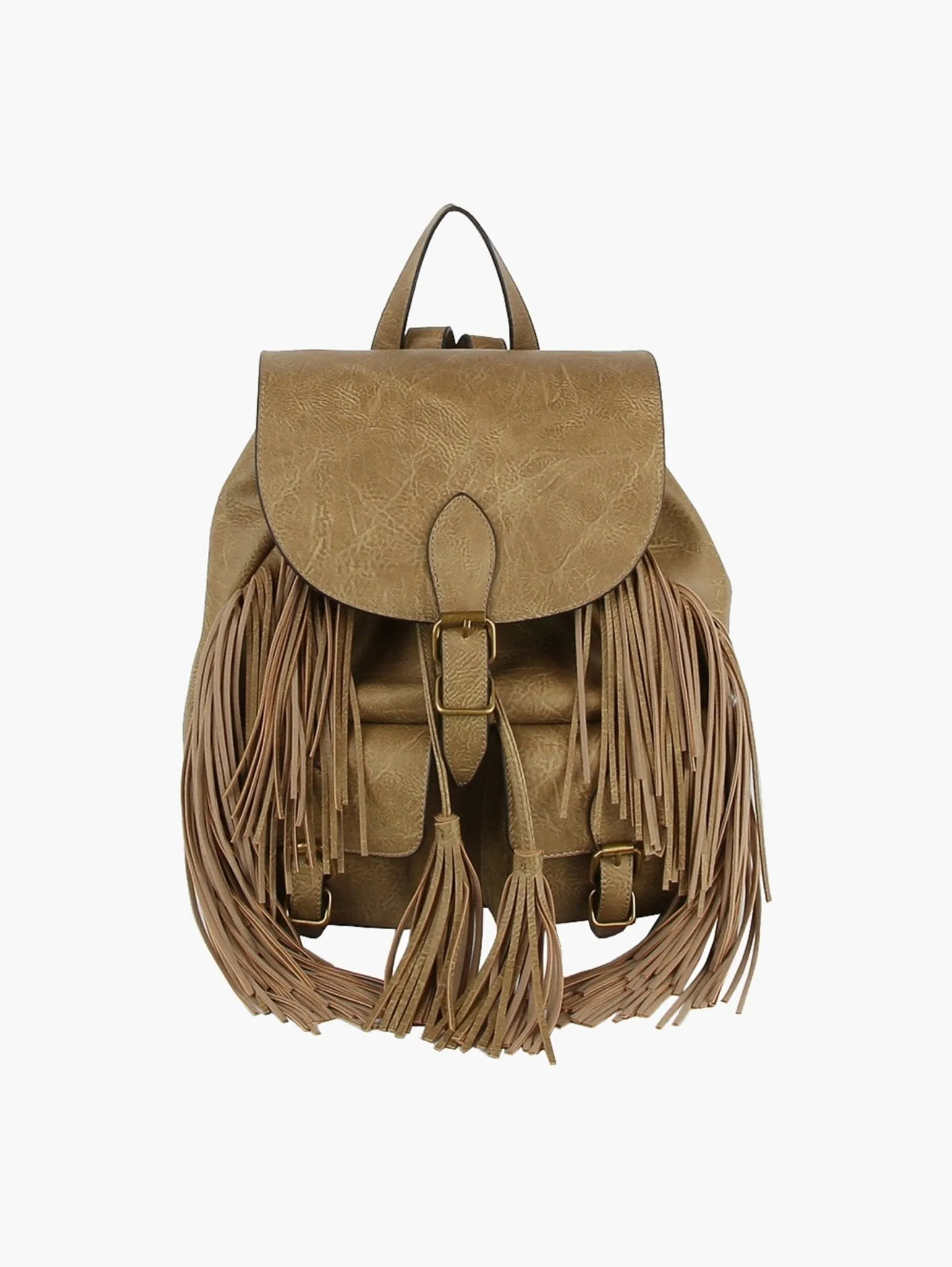 LDM001 Darlene Buckle Flap Fringe Backpack