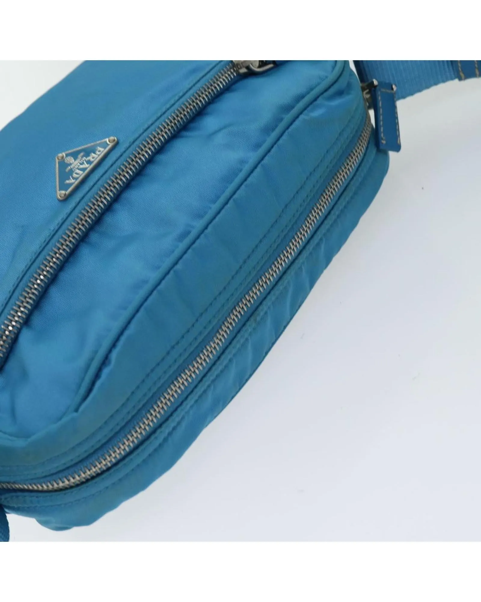 Light Blue Nylon Shoulder Bag with Adjustable Strap - Authentic Prada