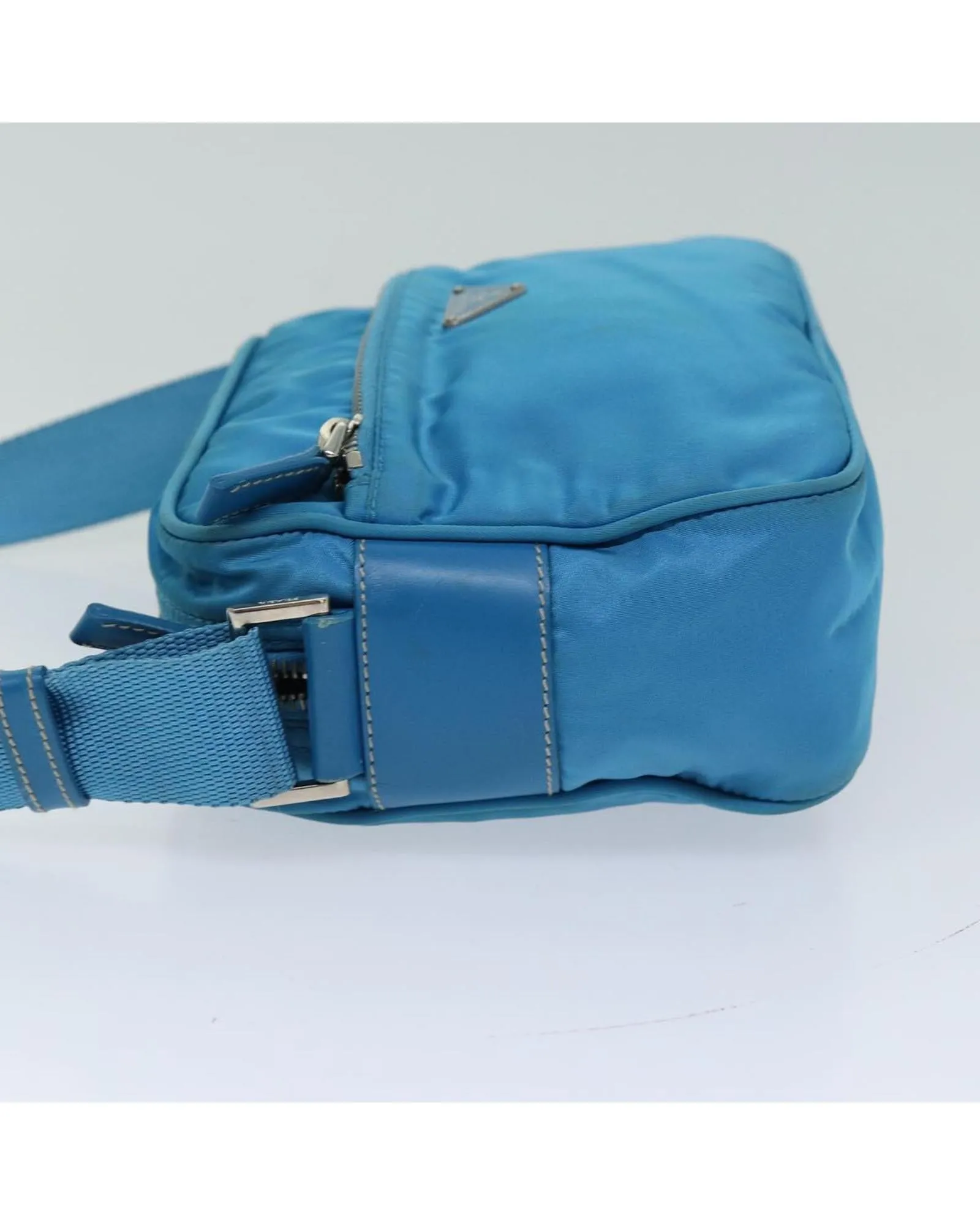 Light Blue Nylon Shoulder Bag with Adjustable Strap - Authentic Prada