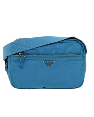 Light Blue Nylon Shoulder Bag with Adjustable Strap - Authentic Prada