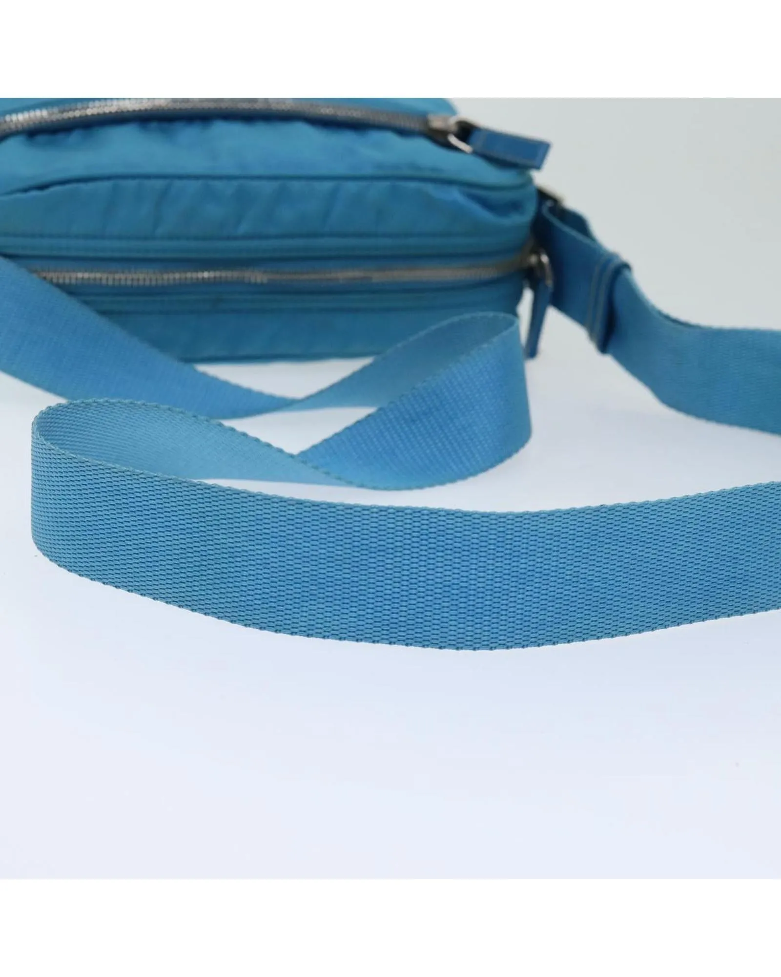 Light Blue Nylon Shoulder Bag with Adjustable Strap - Authentic Prada