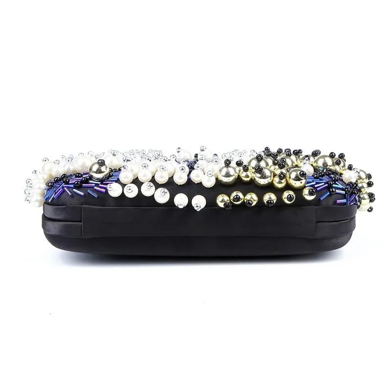 Luxy Moon Black Evening Bag Beaded Diamond Clutch