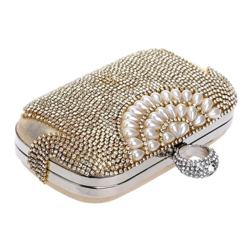 Luxy Moon Tassel Evening Clutches Rings Diamonds Pearl Handbags