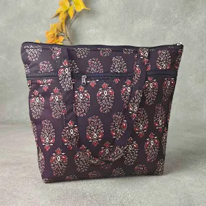 Medium Size Handbag Black Colour with Red Mango Prints.