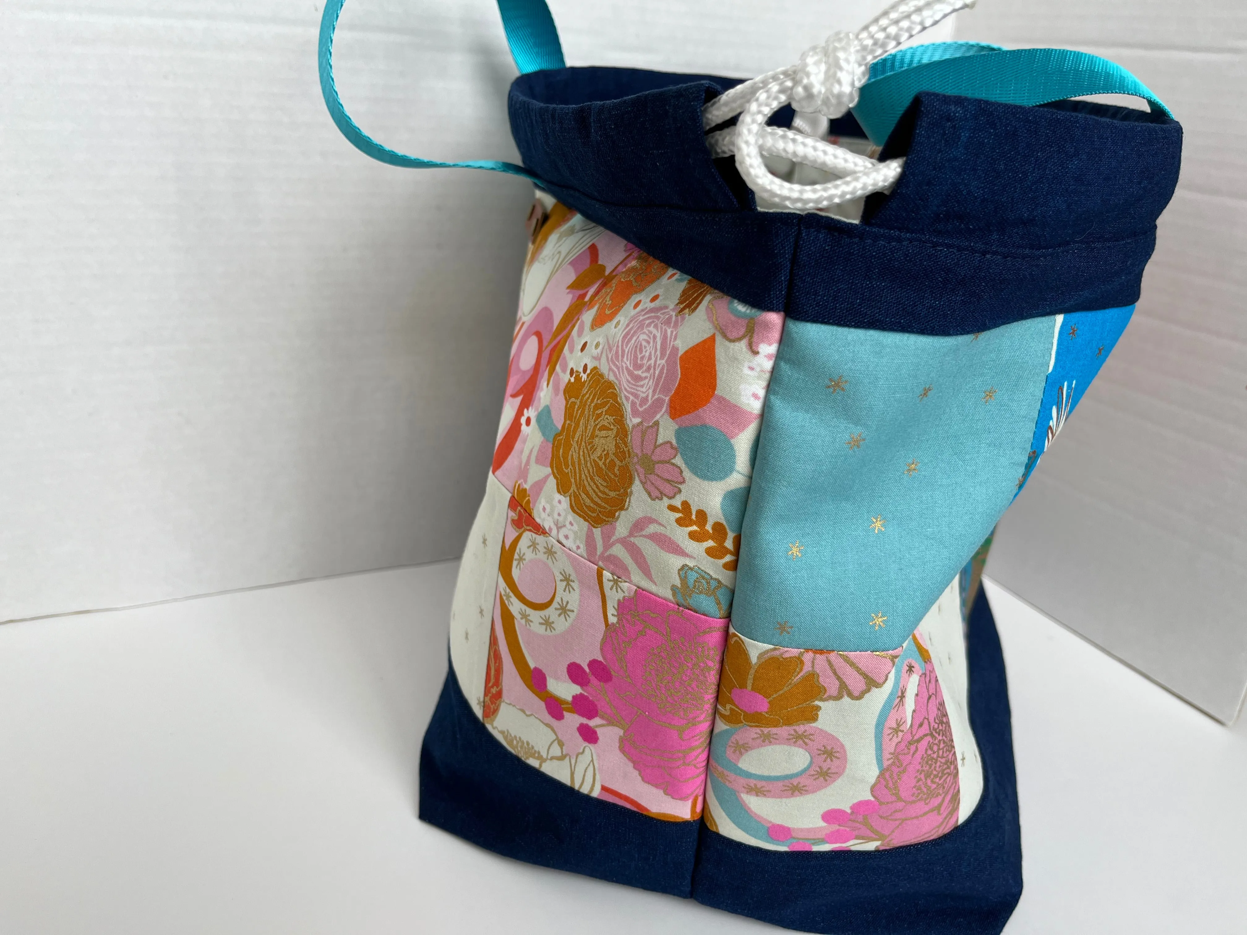 Patchwork and Denim Large Knitting Project Bag