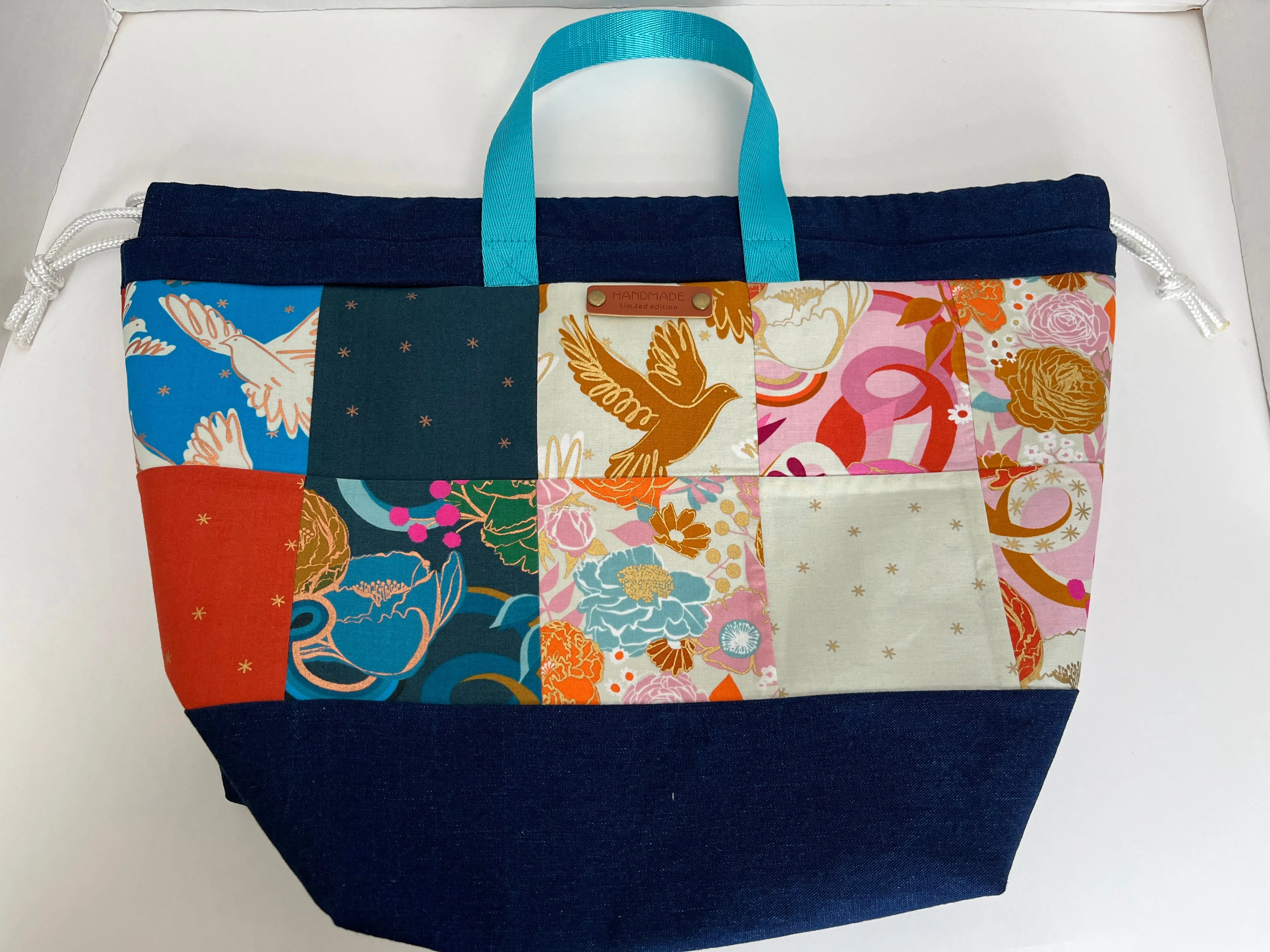 Patchwork and Denim Large Knitting Project Bag