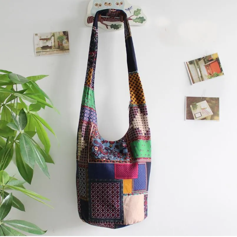 Patchwork Print Cross Body Cotton Bag