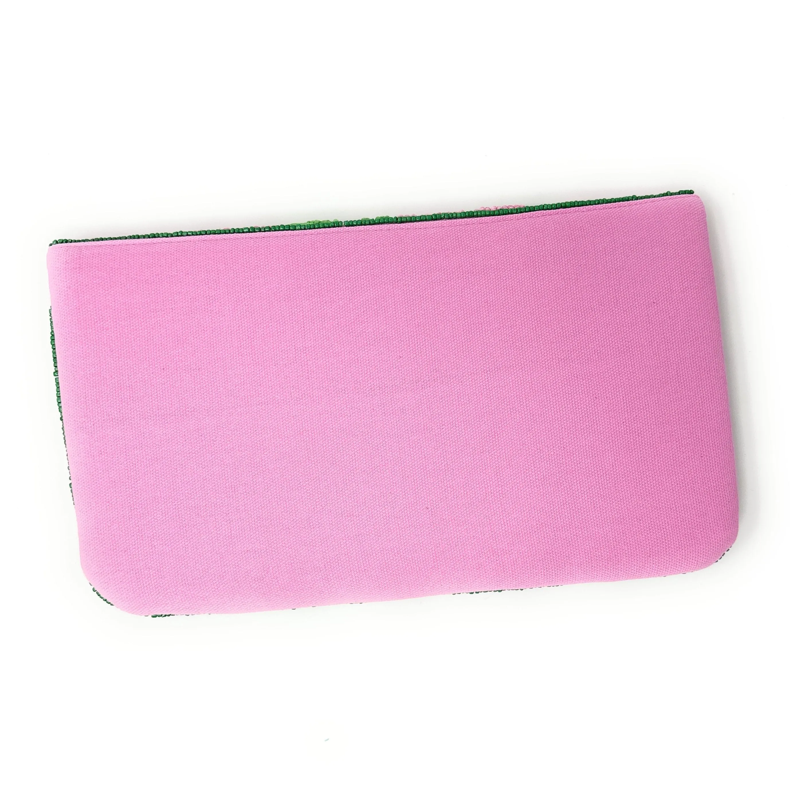 Pink Green Beaded Clutch Purse