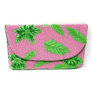 Pink Green Beaded Clutch Purse