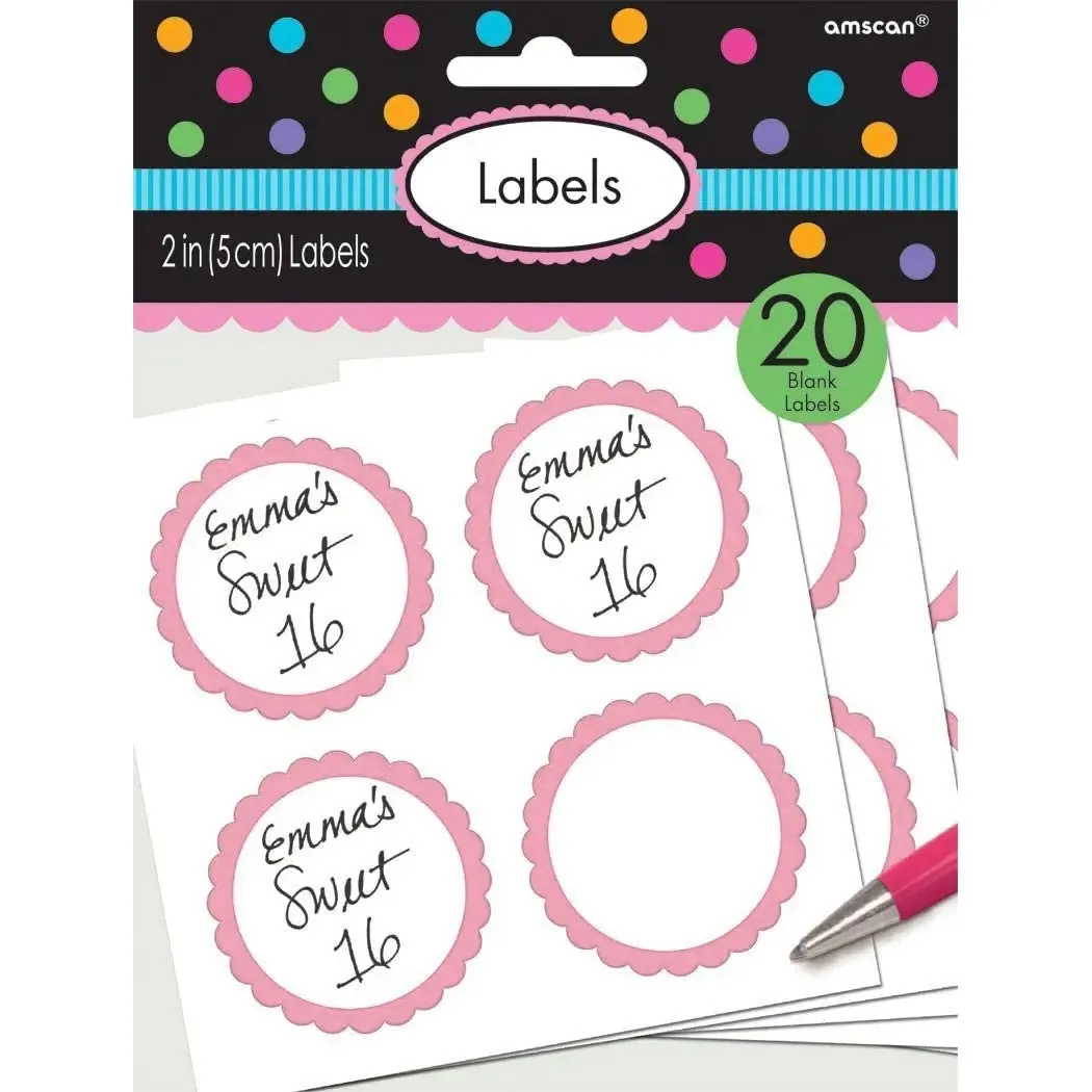 Pink  Scalloped Party Bag Labels - 20 Pkt