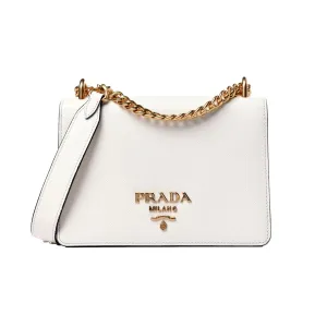 Prada Bianco Saffiano Leather Chain Crossbody Bag