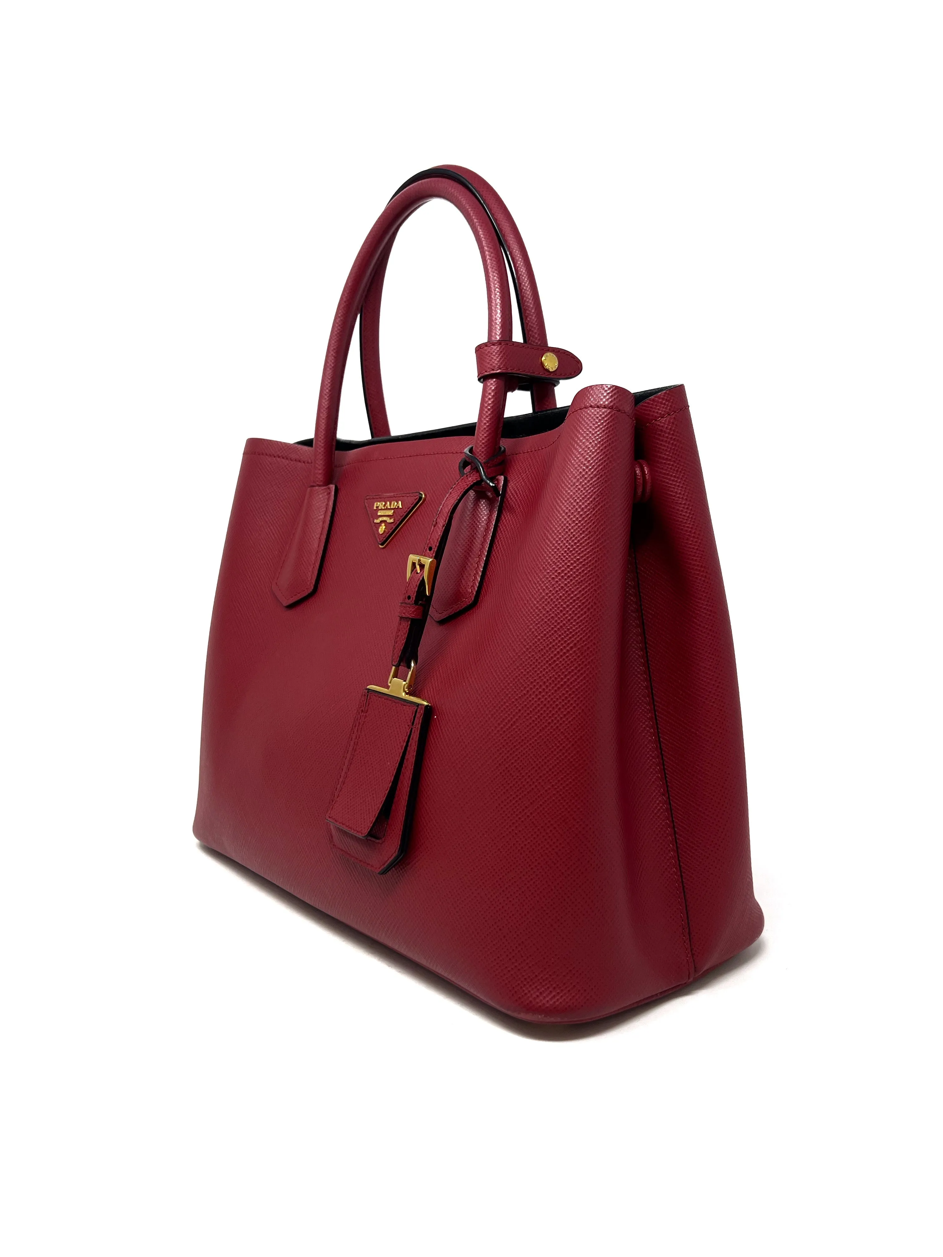 Prada Red Saffiano Leather Medium 'Double Tote' Bag