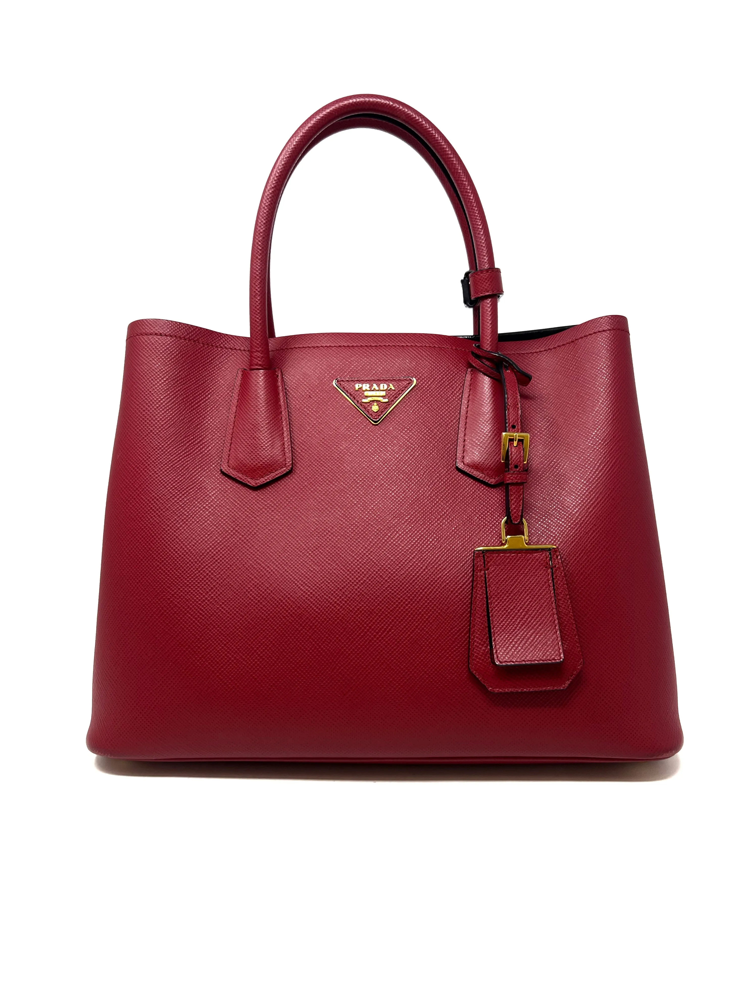 Prada Red Saffiano Leather Medium 'Double Tote' Bag