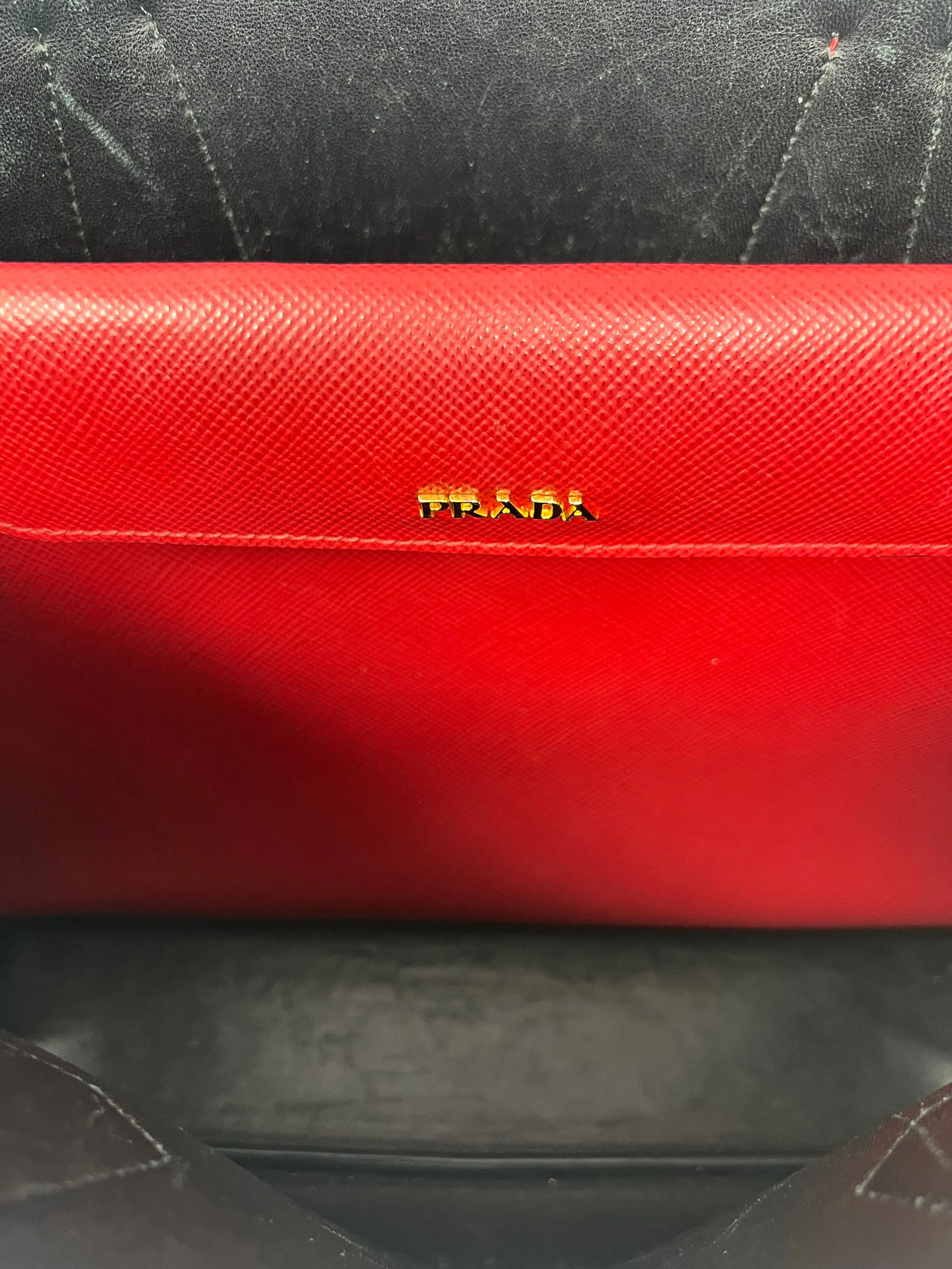 Prada Red Saffiano Leather Medium 'Double Tote' Bag