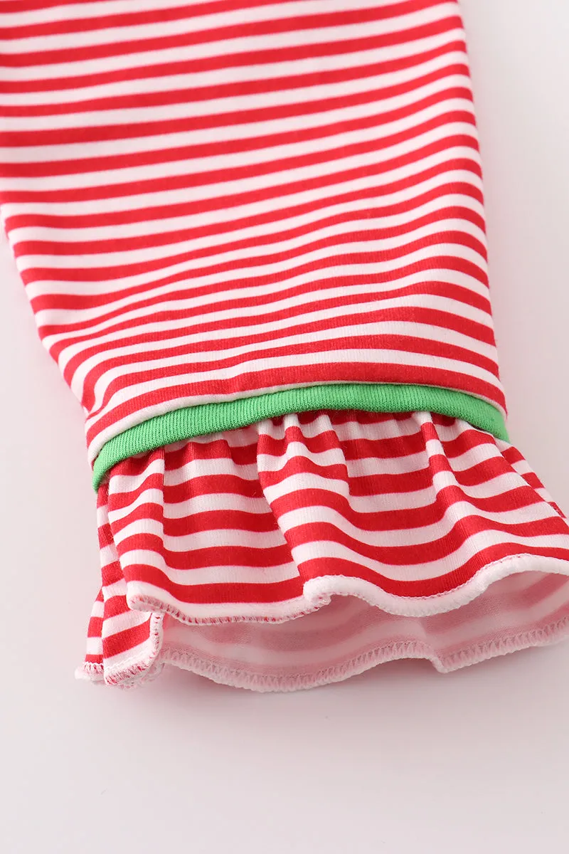 Red stripe christmas tree ruffle girl pajamas set