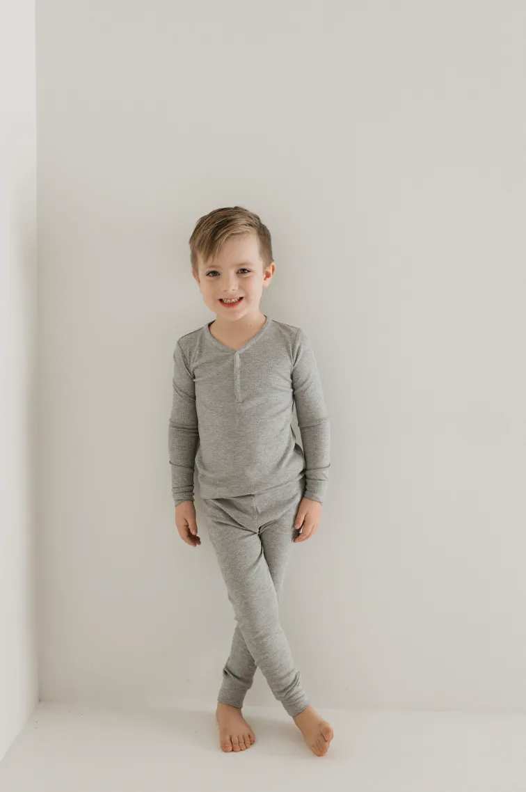 Ribbed Grey | Two Piece Bamboo Pajamas