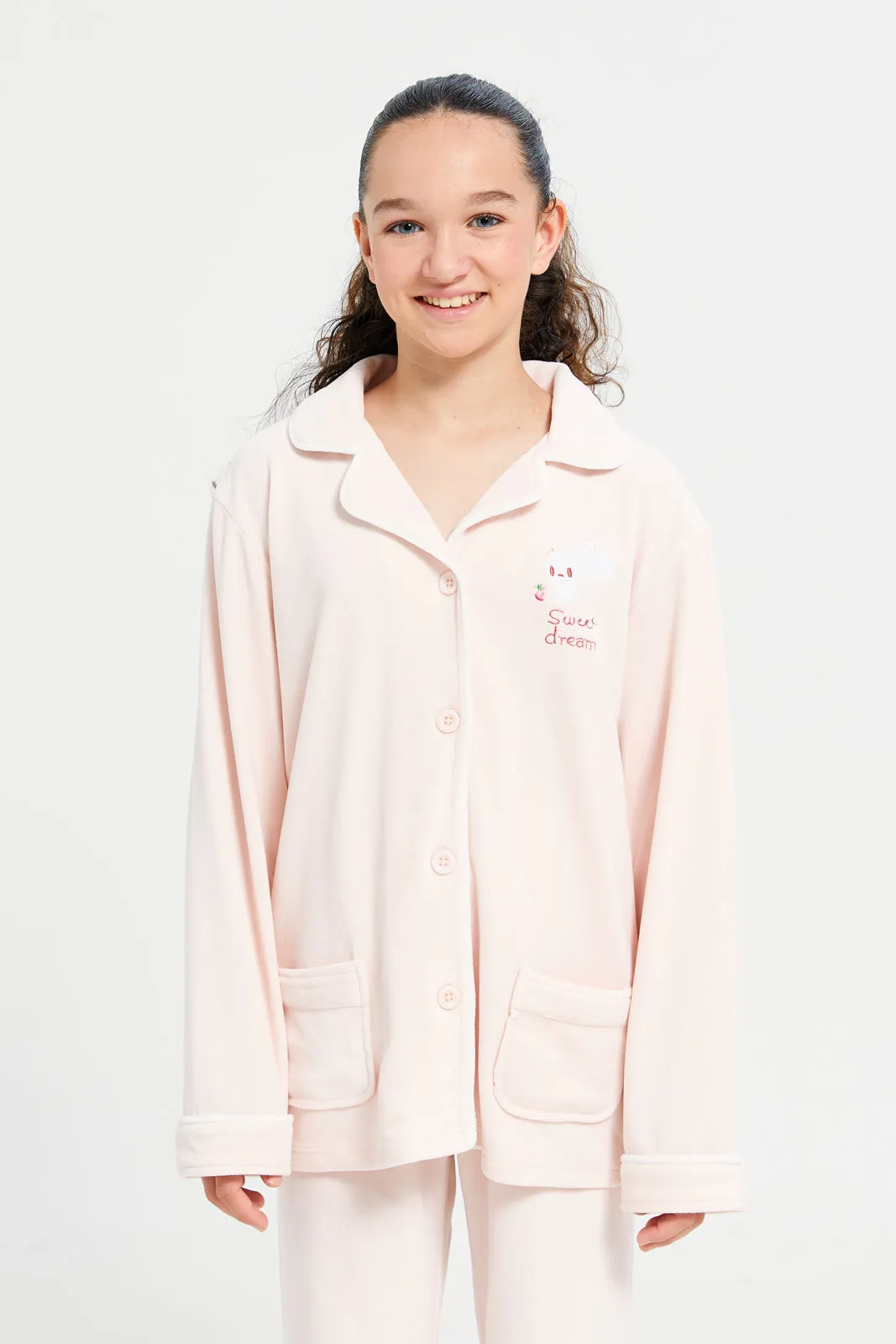 Senior Girls Apricot Embroidered Pyjama Set (2 Piece)