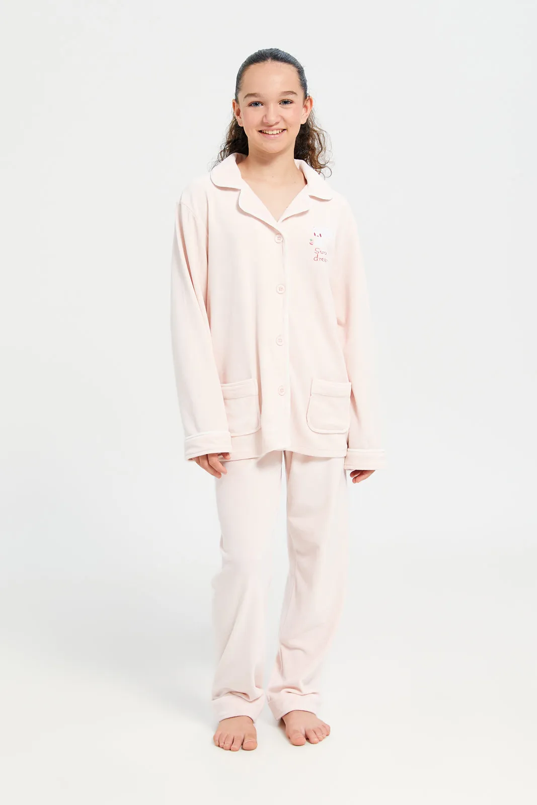 Senior Girls Apricot Embroidered Pyjama Set (2 Piece)