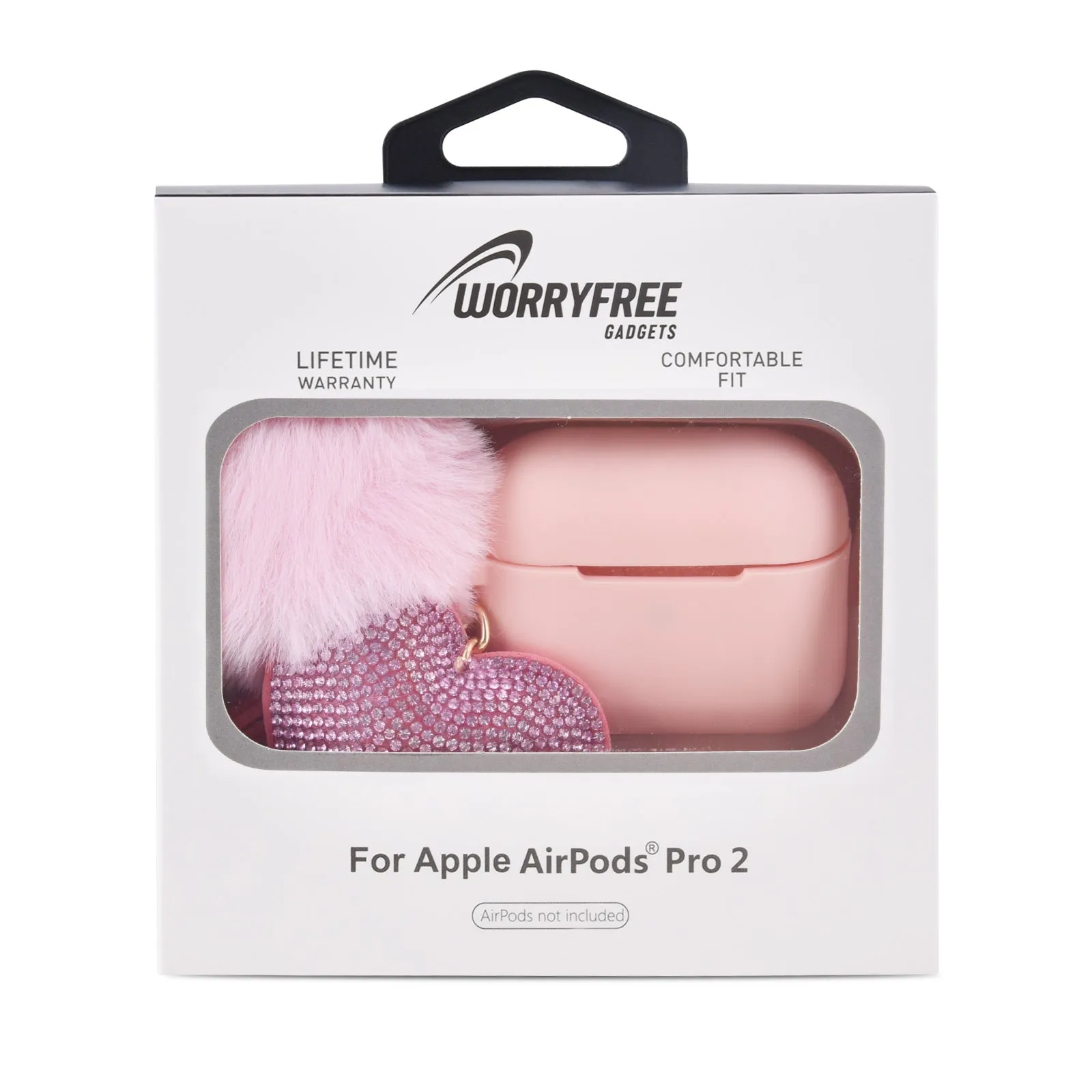 Silicone Case for AirPods Pro 2 with Bling Heart & Fur Pom Pom Keychain