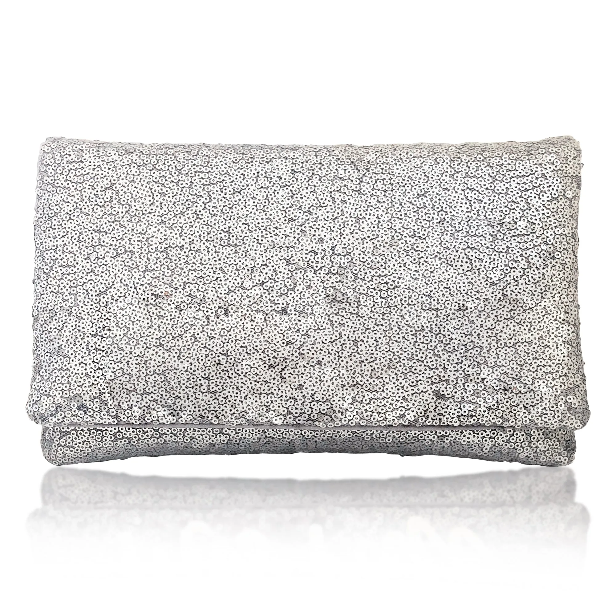 Silver sequin plain clutch handbag