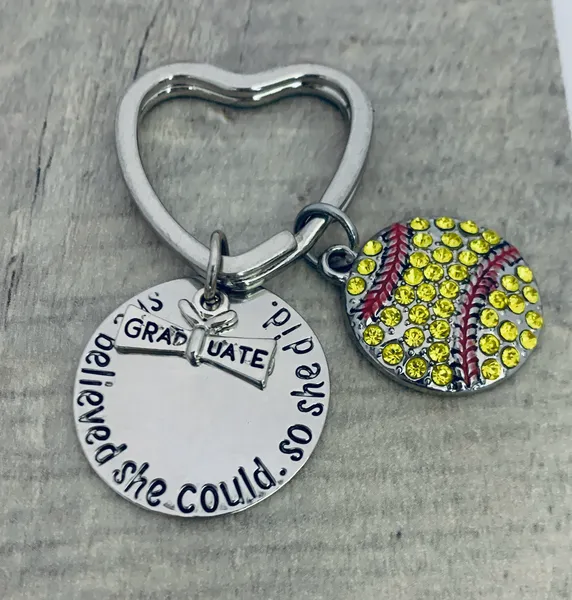 Softball Graduation Keychain - She Believed She Could Keychain