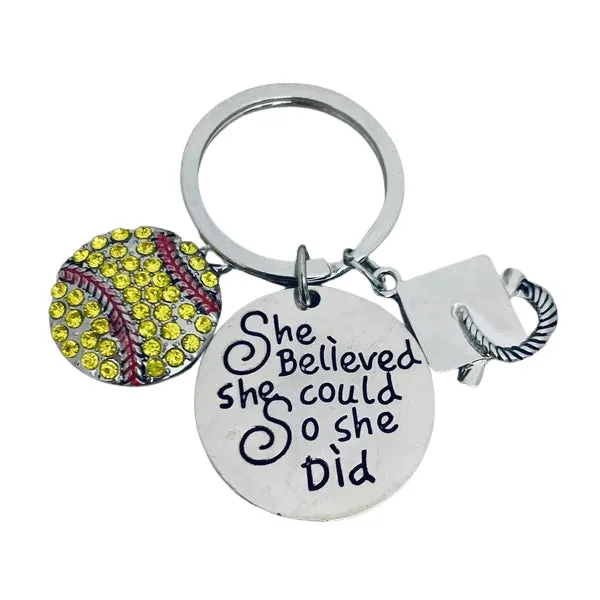 Softball Graduation Keychain - She Believed She Could Keychain