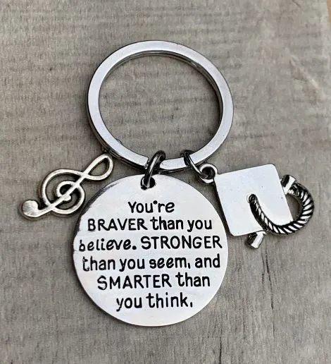 Sports Graduation Keychain - Braver Thank You Believe- Pick Activity