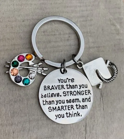 Sports Graduation Keychain - Braver Thank You Believe- Pick Activity