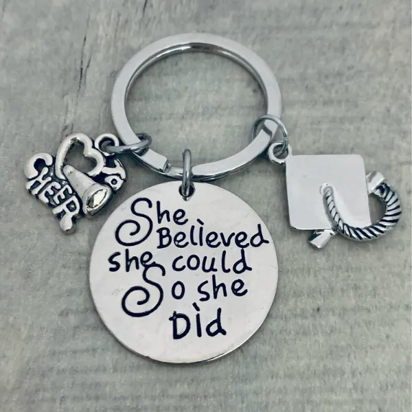 Sports Graduation Keychain - She Believed She Could - Pick Activity