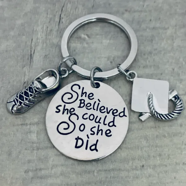 Sports Graduation Keychain - She Believed She Could - Pick Activity