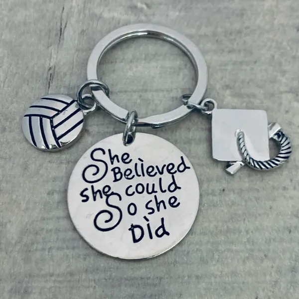 Sports Graduation Keychain - She Believed She Could - Pick Activity