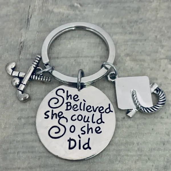 Sports Graduation Keychain - She Believed She Could - Pick Activity