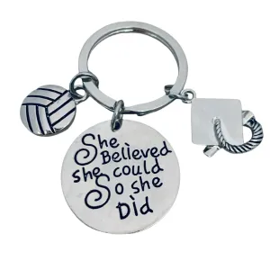 Sports Graduation Keychain - She Believed She Could - Pick Activity