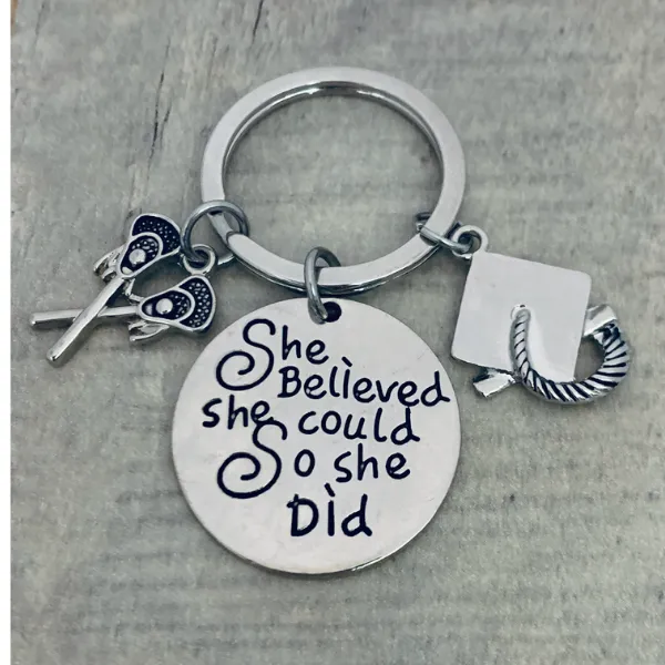 Sports Graduation Keychain - She Believed She Could - Pick Activity