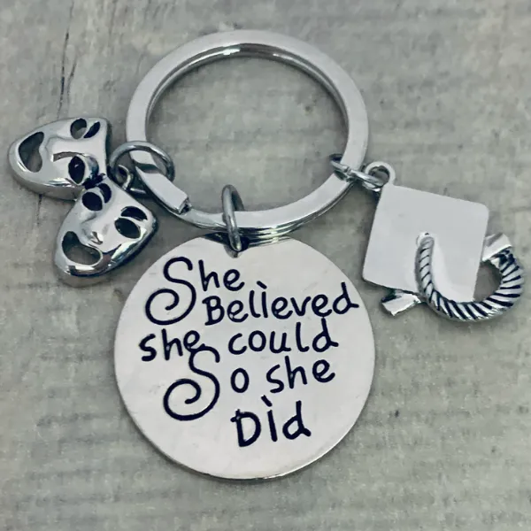 Sports Graduation Keychain - She Believed She Could - Pick Activity