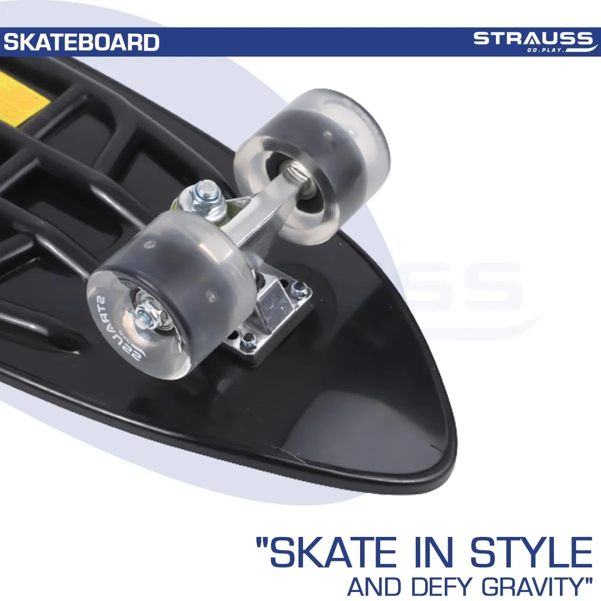 STRAUSS Plastic Cruiser Fishboard|Penny Skateboard|Casterboard|Anti-Skid Board with ABEC-7 High Precision Bearings|Pu Wheel with Light|Ideal for 8 Years and Above (28x6 Inch),(Scorpio Black)