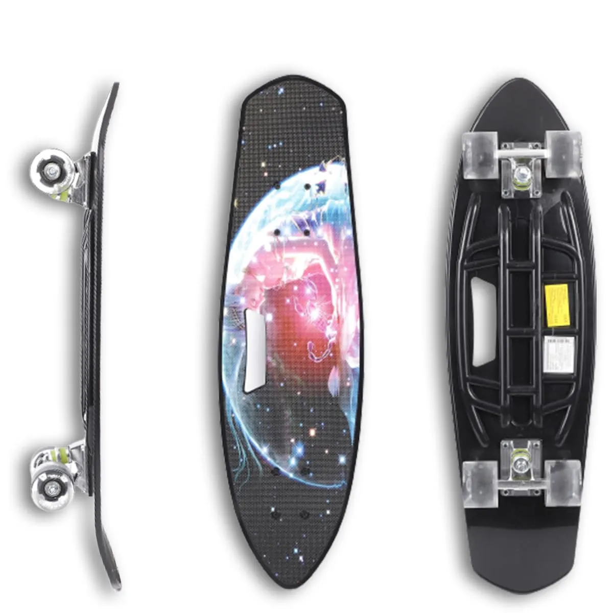 STRAUSS Plastic Cruiser Fishboard|Penny Skateboard|Casterboard|Anti-Skid Board with ABEC-7 High Precision Bearings|Pu Wheel with Light|Ideal for 8 Years and Above (28x6 Inch),(Scorpio Black)