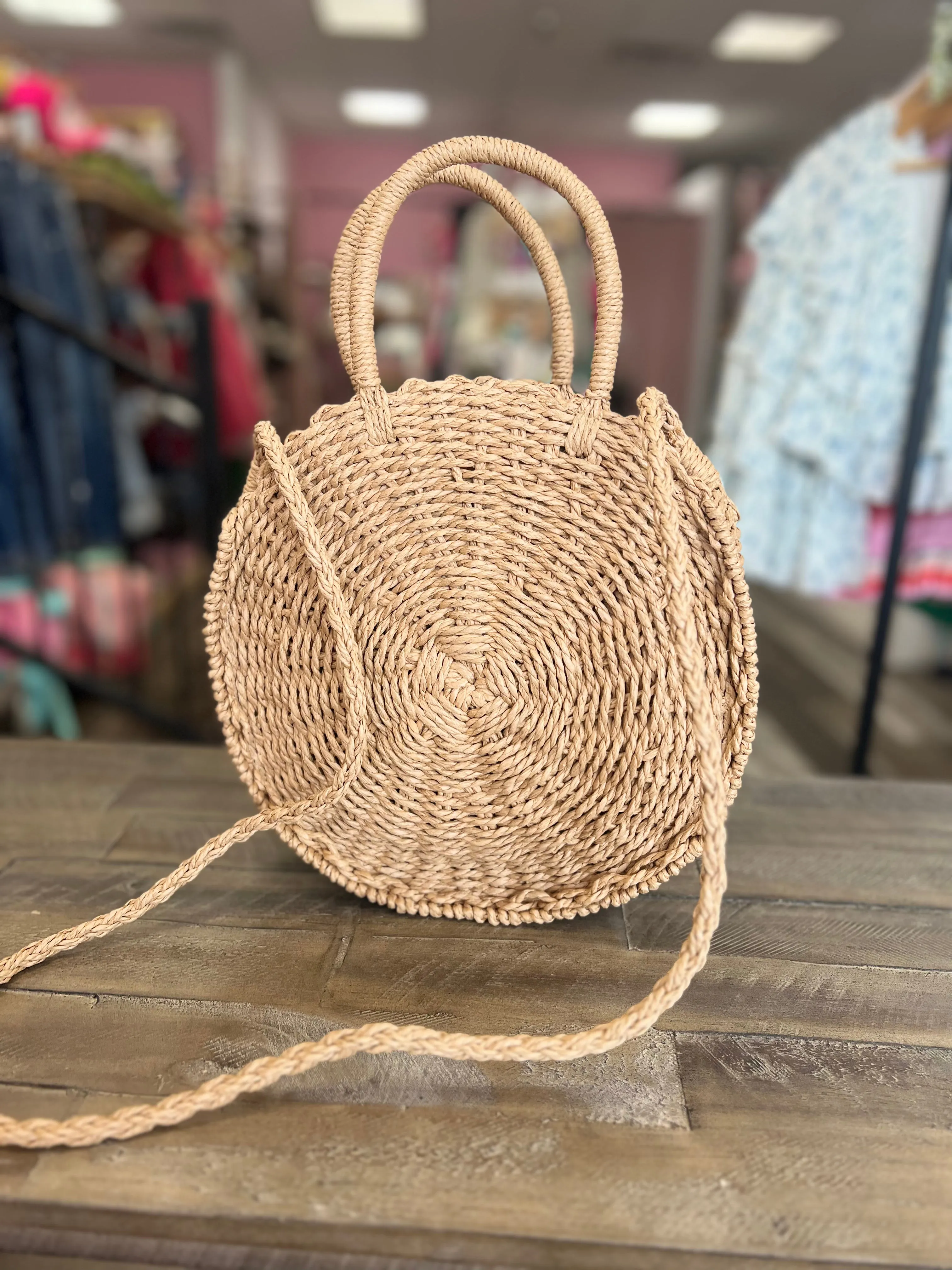 Structured Straw Shoulder Top Handle Bag