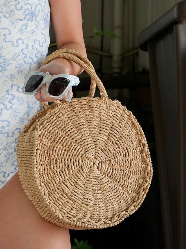 Structured Straw Shoulder Top Handle Bag