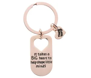 Teacher Charm Keychain, It Takes Big Heart to Teach Little Minds Rose Gold Jewelry