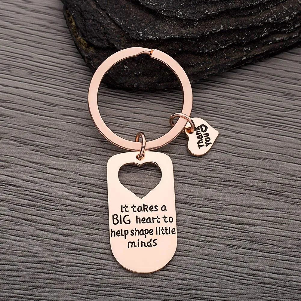 Teacher Charm Keychain, It Takes Big Heart to Teach Little Minds Rose Gold Jewelry