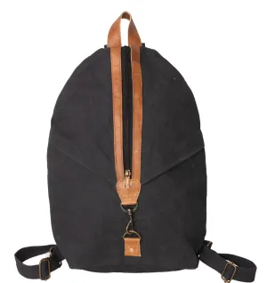 Upcycled Navy Canvas & Brown Leather Stripe - Backpack