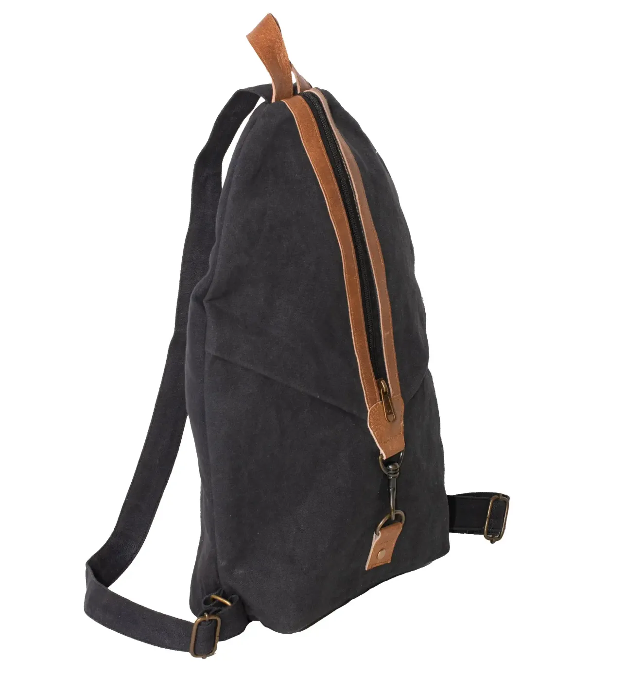 Upcycled Navy Canvas & Brown Leather Stripe - Backpack