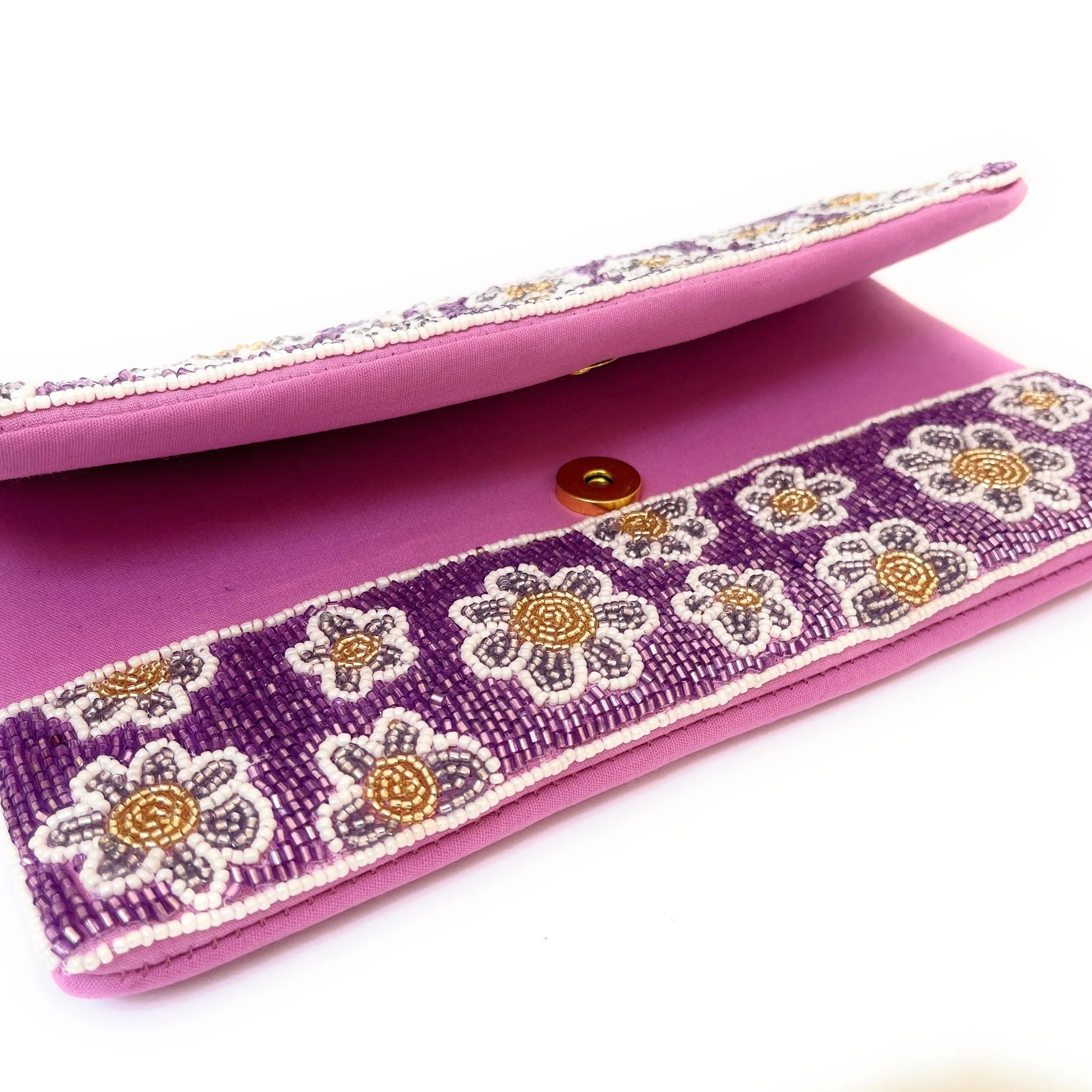 Very Peri Flowers Beaded Clutch Purse