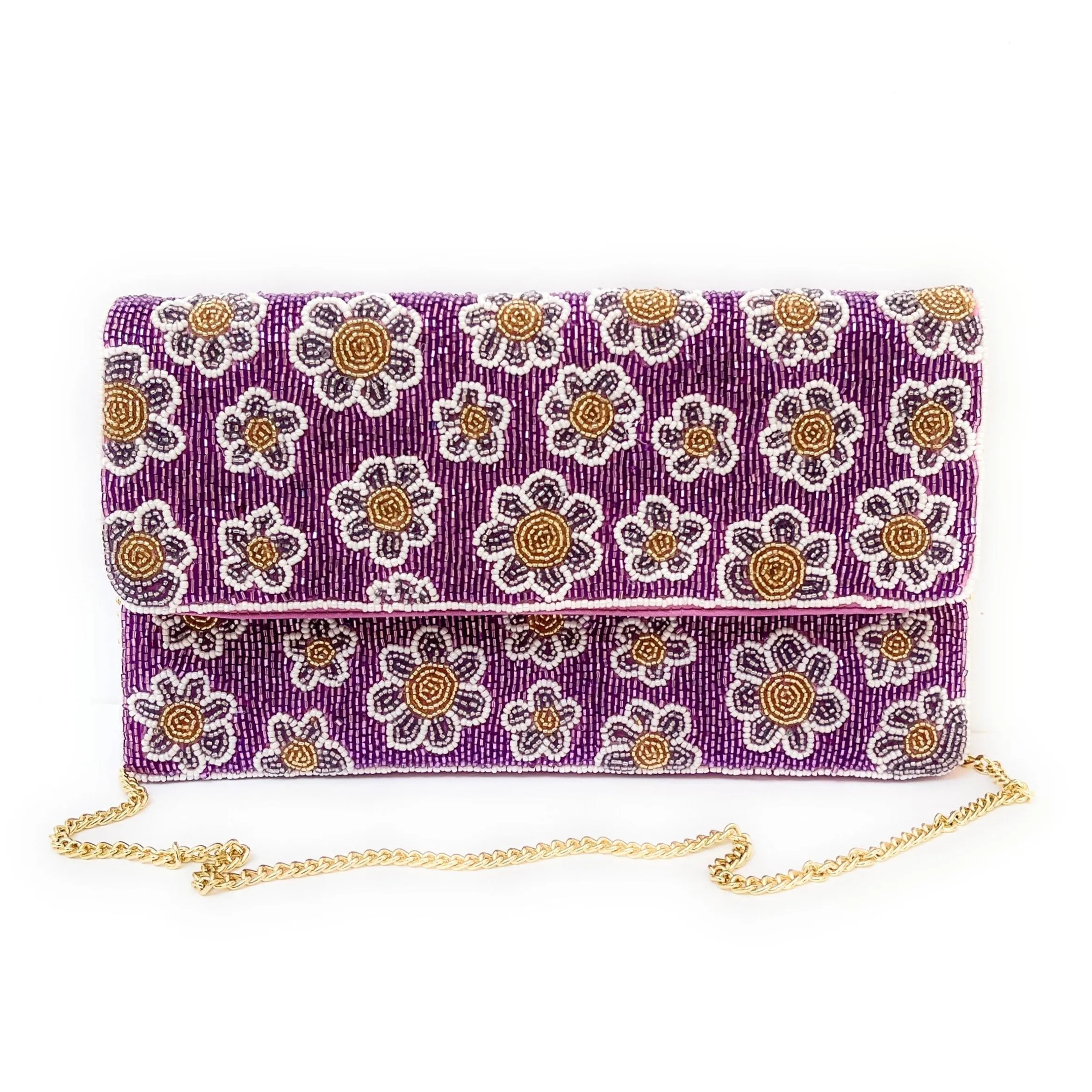 Very Peri Flowers Beaded Clutch Purse