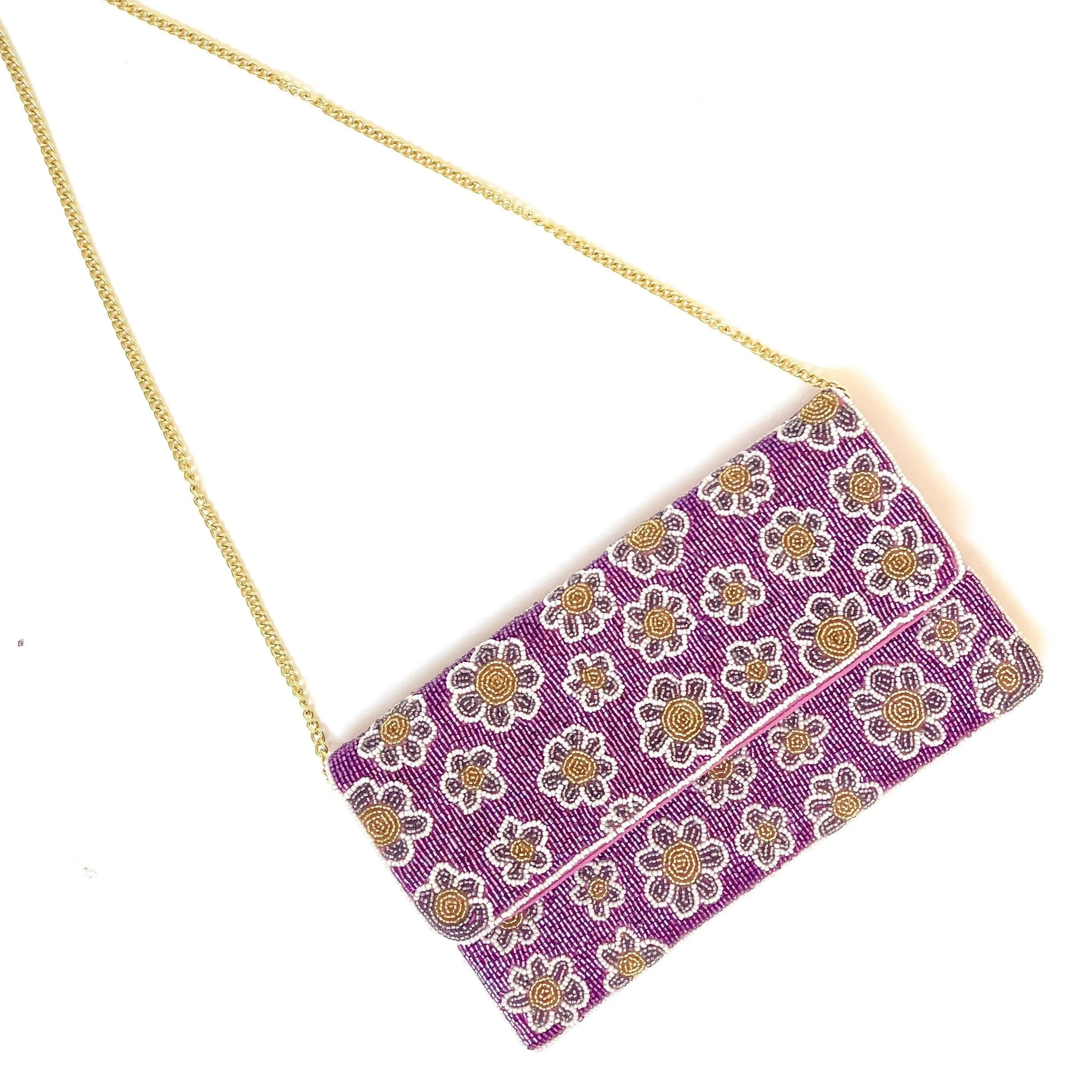 Very Peri Flowers Beaded Clutch Purse